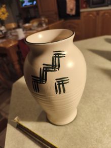 Vintage Wcklow Vale Pottery Vase With Black Rim