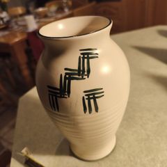 Vintage Wcklow Vale Pottery Vase With Black Rim