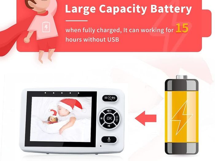 Baby Monitor with camera 3.5 inch HD Screen, Video Baby Monitor with Camera and Audio, Infrared Night Vision, Two Way Talk, VOX Mode, Temperature Monitor, Long Battery Life, Lullaby