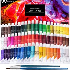 Acrylic Paint Set 60 Paints for Canvas, Wood, Ceramic And Fabric  Non Toxic, Vibrant Pigments for Beginners, Students and Professional Artists (FREE POSTAGE)