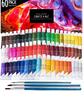 Acrylic Paint Set 60 Paints for Canvas, Wood, Ceramic And Fabric  Non Toxic, Vibrant Pigments for Beginners, Students and Professional Artists (FREE POSTAGE)