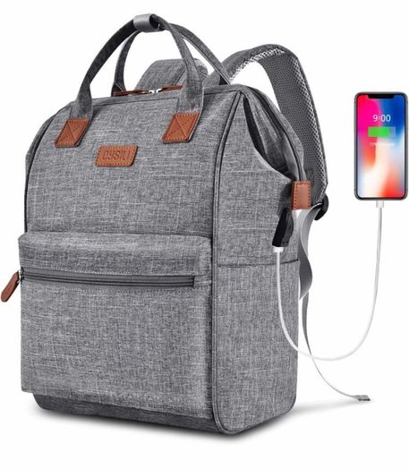 Travel Laptop Backpack, Wide Open Work Bag Lightweight Laptop Bag with USB Charging Port, Anti Theft Business Backpack, Water Resistant School Rucksack Gifts for Men Women (15.6inch Grey/Black)