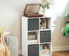Shelf with 6 Compartments and 3 Fabric Drawers, Storage Shelf, Versatile, Grey