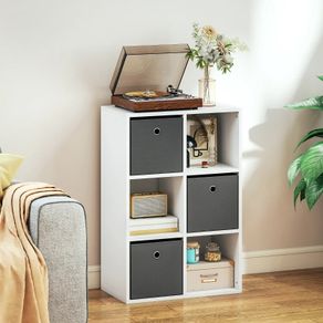 Shelf with 6 Compartments and 3 Fabric Drawers, Storage Shelf, Versatile, Grey