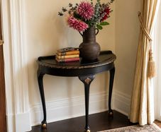 Vintage Black Console Table with Glass Top
