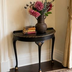 Vintage Black Console Table with Glass Top