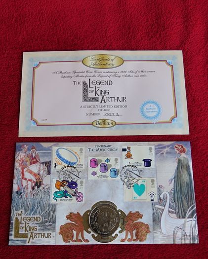 Merlin Wizard Magic King Arthur Isle of man crown coin 1996 stamp cover