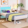 Single Bed Frame with Headboard & LED Lights,Heavy Duty Metal Platform Bed Frame with Charging Station,Mattress Base/Strong Steel Slats Support/Under-bed Storage/Easy Assembly for Adults White Image 2