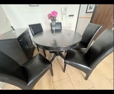 FREE/URGENT SELL OFF/ Vintage solid wooden dining table with 5 leather chairs