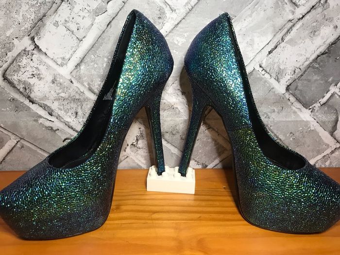 Steve Madden Dejavu Green/Blue Glitter Mermaid Scale Pattern Stiletto High Heel Shoes UK5 EUR38   S-E