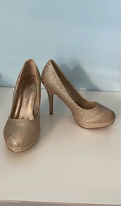 Ladies Gold High Heels New 6/39