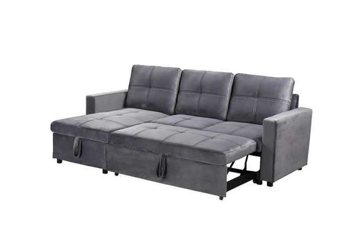 Grey velvet Corner Sofa Bed with Storage 215cm
