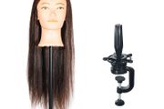 18" Hairdressing Training Head Real Human Hair Brown Long Hair Practice Head with Clamp