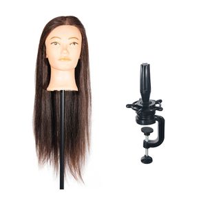 18" Hairdressing Training Head Real Human Hair Brown Long Hair Practice Head with Clamp
