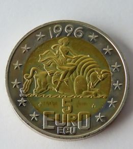 Rare Belgian mint 5 euro / ecu 1996 Europa bi-metallic Netherlands trial pattern coin