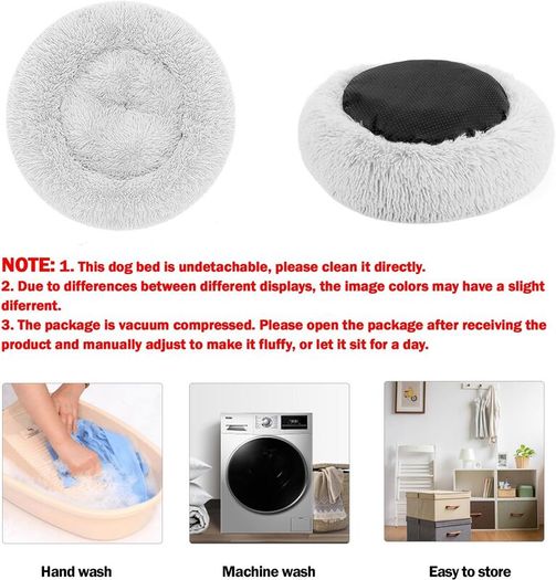 Calming Dog Cat Donut Bed - 19.7in Fluffy Plush Puppy Kitten Cuddler Round Bed, Warm and Soft Pet Cosy Anti Anxiety Beds with Non-Slip Bottom and Washable