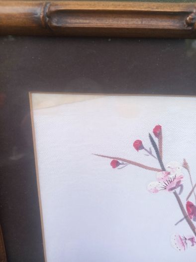 Bamboo style frames on hand painted birds on silk, stunning, collectible, signed. D18