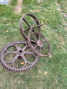 Selection of iron wheels and cogs