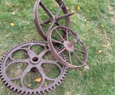 Selection of iron wheels and cogs