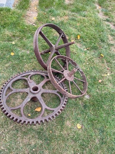 Selection of iron wheels and cogs