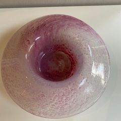 Fabulous  mottled vintage hand blown  pink glass  dish .