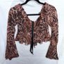 White Fox Boutique XS Brown Leopard Print Ruffle Tie Front Mesh Crop Top Flare Sleeve. Image 6
