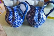 Set of 2 Victoria Ware Ironstone Pitcher, Calico Blue &amp; White Floral flower transfer ware. each 80.00 Euro each or the set of 2 for  150.00 euro Made in England, in very good condition .