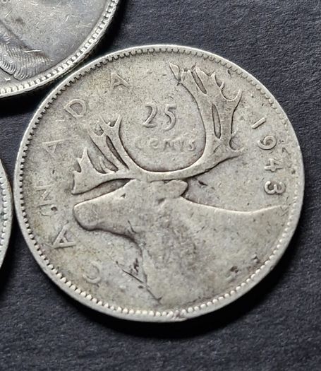 Canada 1942/43/44 Silver 25 Cents coins - George VI