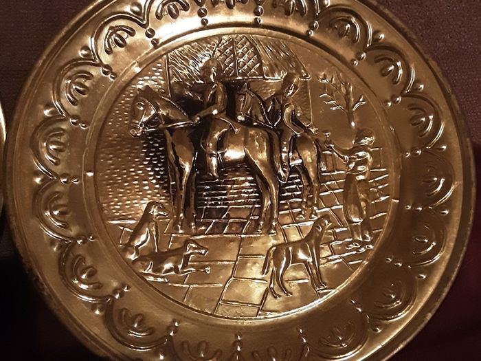 Two vintage brass hunting plaques