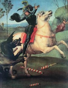 An Original Print from Picture Relics - Saint George Slaying the Dragon (1510) by Raphael
