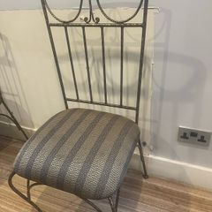 Handmade wrought iron dining chairs with silk seats x 6