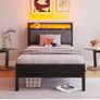 3ft Single Bed Frame with Storage Headboard,LED Lights,Metal Upholstered Platform Bed Frame with Charging Image 10