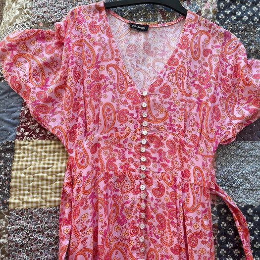 QED London boho hippie pink orange and yellow paisley floral maxi dress