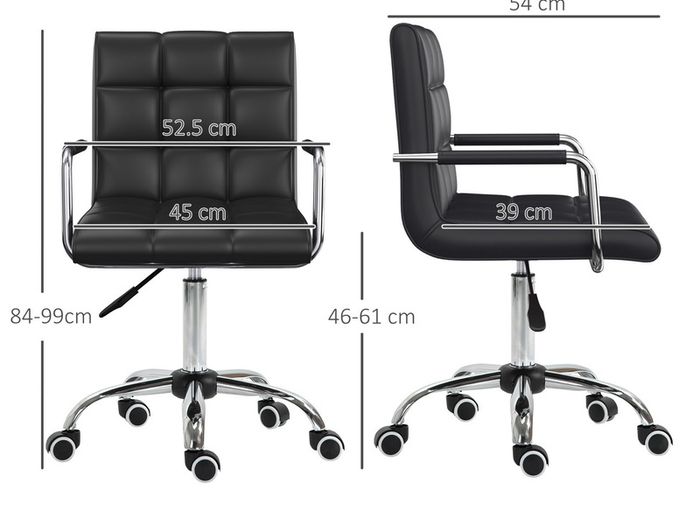 PU Leather Office Chair, Swivel Computer Chair with Arm, Wheels, Adjustable Height, Mid Back, Black