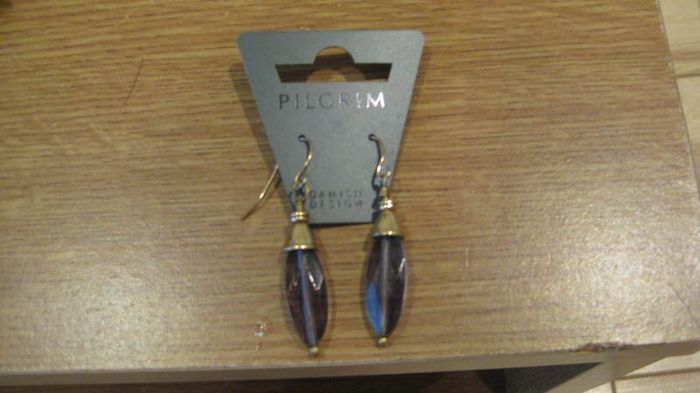 Gift set:Pilgrim Gold plated necklace and earring set with plum/lilac precious stone design pendants