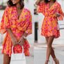 Orange and Pink batwing sleeve dress Image 3
