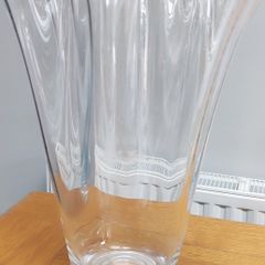 Vintage Hand Blown Clear Crystal Stretched Art Glass Vase, Made in Poland