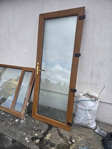 Golden Oak uPVC French Doors & Matching Window Set (Complete with Frames)