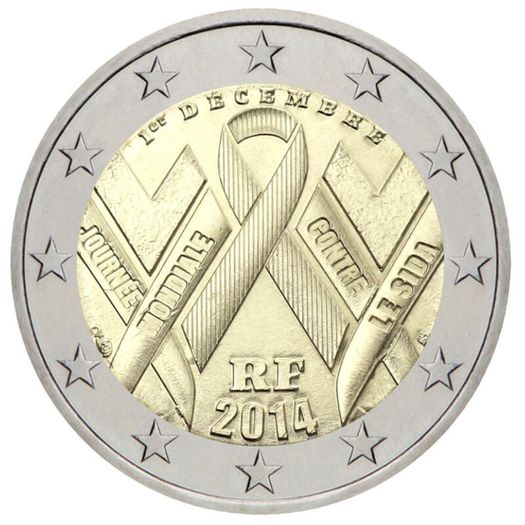 France 2 Euro Commemorative Coin 2014 - World AIDS Day. Uncirculated.