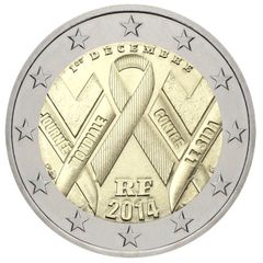 France 2 Euro Commemorative Coin 2014 - World AIDS Day. Uncirculated.