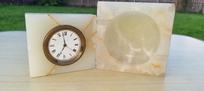 Vintage marble clock and ashtray