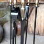 Antique Fire dogs and 4 piece fire set solid brass tops and steel Image 3