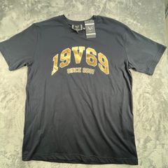 19v69 by Versace Italia T-Shirt TADEO - Black - Mens XL Gold 2001 Logo Print BN