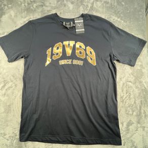 19v69 by Versace Italia T-Shirt TADEO - Black - Mens XL Gold 2001 Logo Print BN