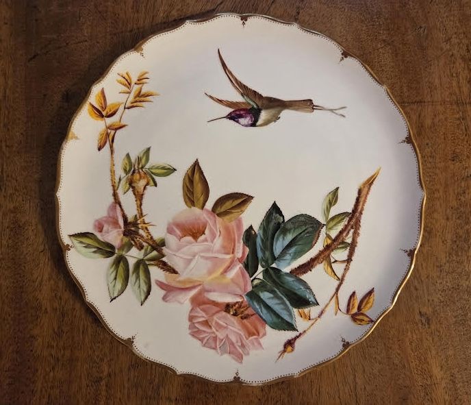 Beautiful Antique Hand Painted China Set Hummingbird Wall Plaques / Plates