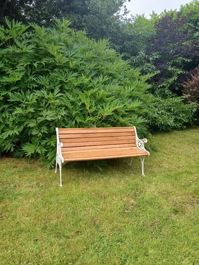 Cast iron and solid oak garden bench