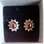 Vintage sterling detailed silver stud earrings dark red stone Image 3