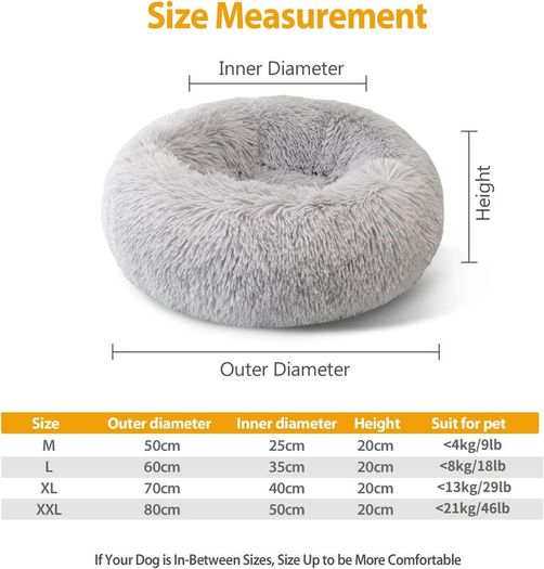 Plush Donut Dog Bed, Calming Round Dog Cat Bed Soft and Fluffy Cuddler Pet Cushion Self-Warming Puppy Beds Machine Washable