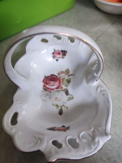 Rare Find Antique Rose Designed in Ireland  Bone China Bon Bon Basket Dishe.