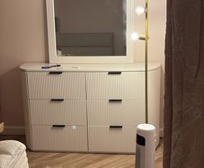 Bedroom chest of drawers, lockers x 2 and mirror
